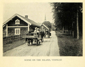 1927 Halftone Print Scene Island Visingso Sweden Village Horses Carts XGH4