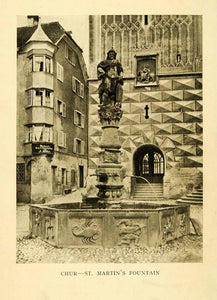 1910 Halftone Print Chur Coire Switzerland Graubunden St. Martin's Fountain XGH5