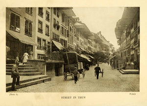 1910 Halftone Print Thun Switzerland Street Architecture Bern River Aar XGH5