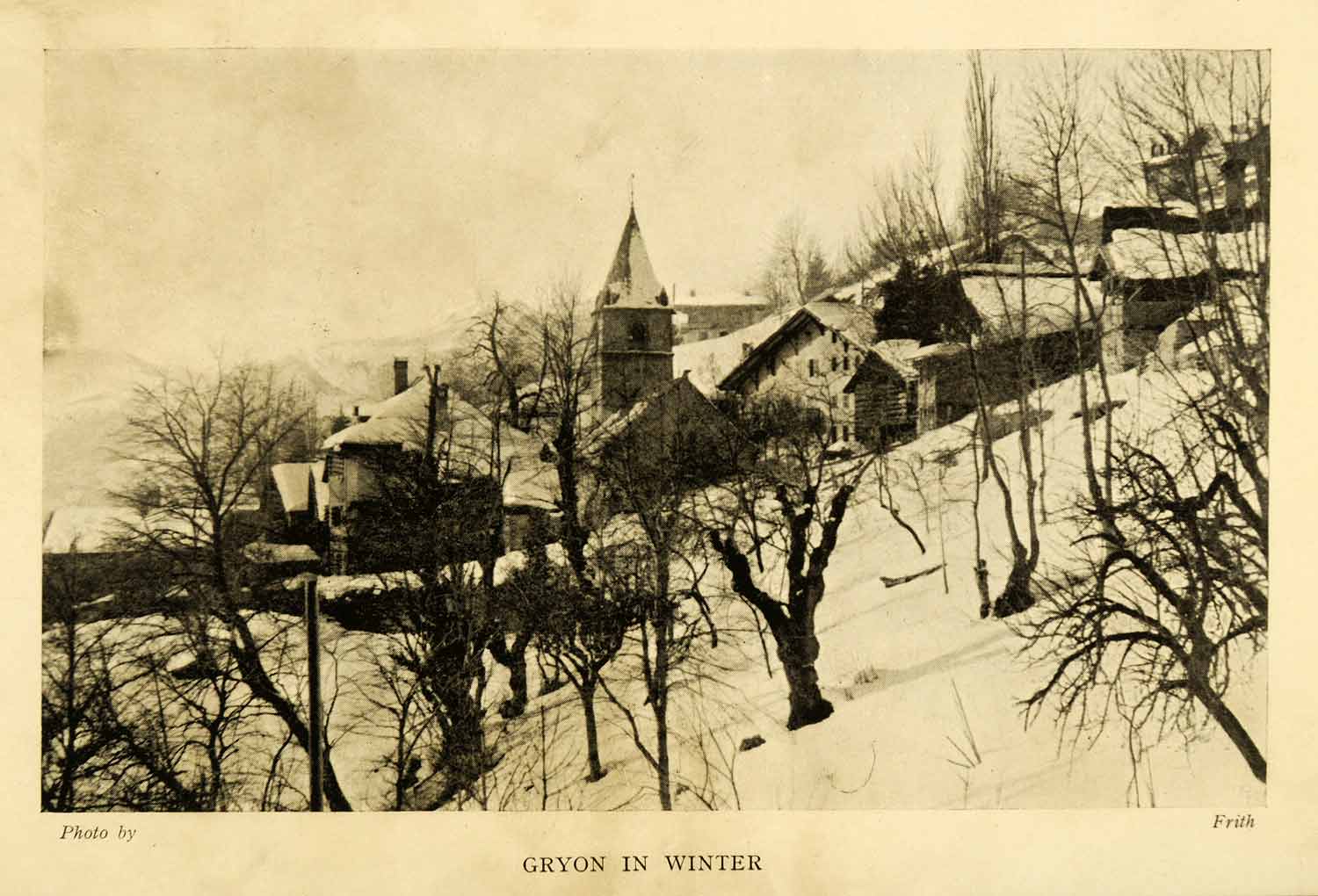 1910 Halftone Print Gryon Vaud Switzerland Winter Church Steeple Cityscape XGH5