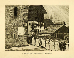 1910 Halftone Print Religious Procession Evolena Switzerland Church Priest XGH5