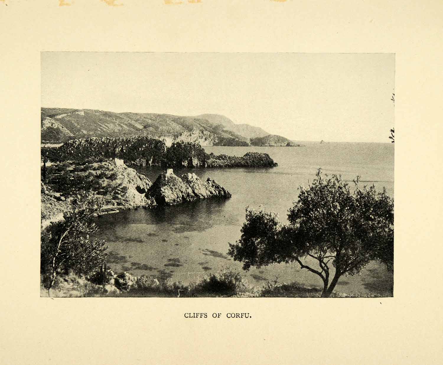 1898 Halftone Print Cliffs Corfu Island Ionian Sea Landscape Greece XGH7