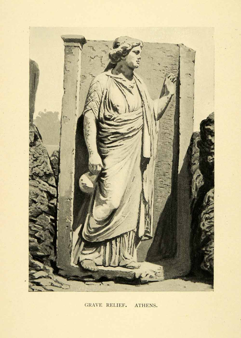 1898 Halftone Print Grave Relief Statue Hydriaphoros Acropolis Athens XGH7