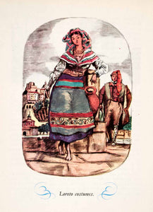 1950 Photolithograph Loreto Costume Fashion Headdress Italy Colorful XGHA2
