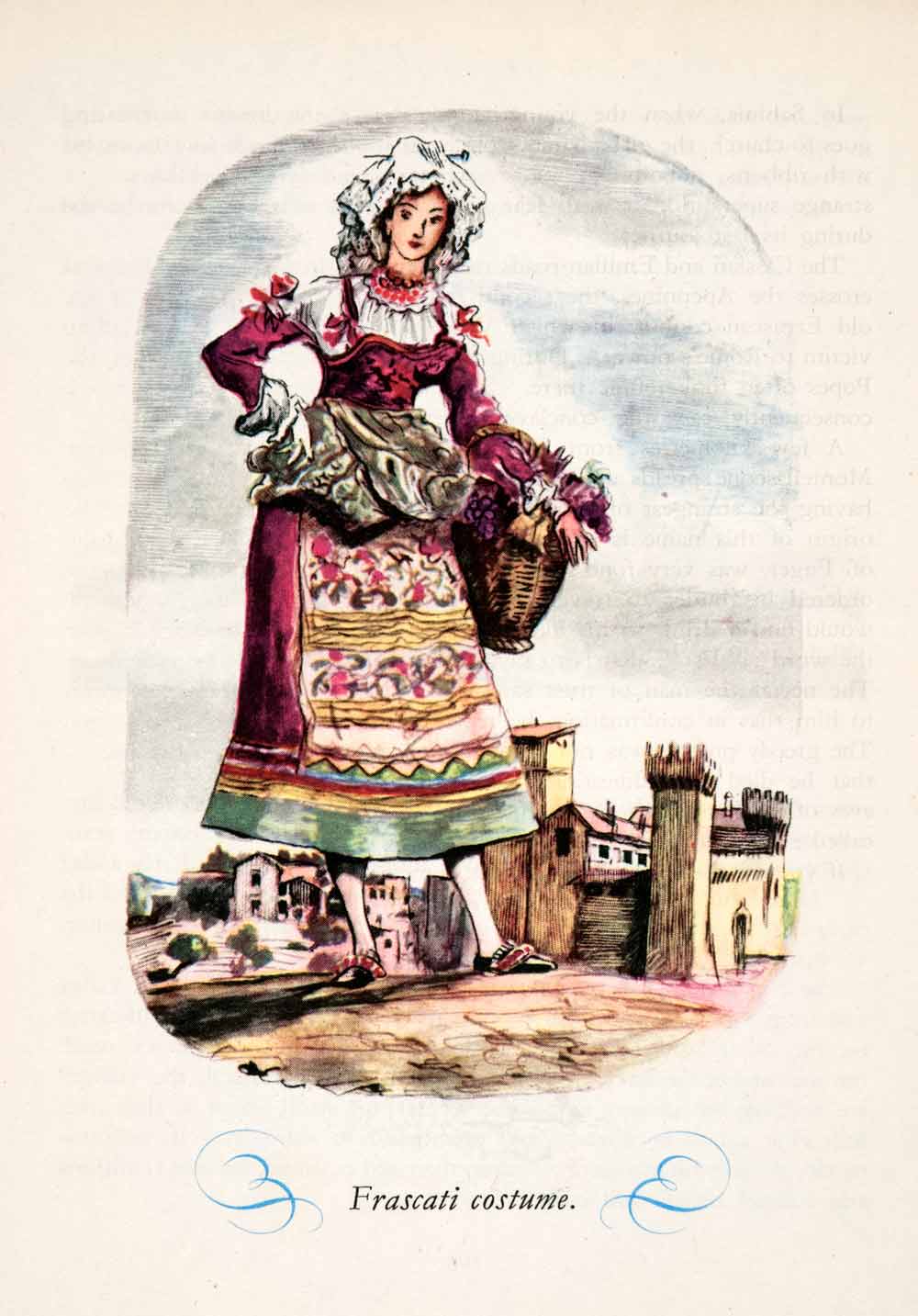 1950 Photolithograph Frascati Italy Rome Costume Dress Fashion Headdress XGHA2