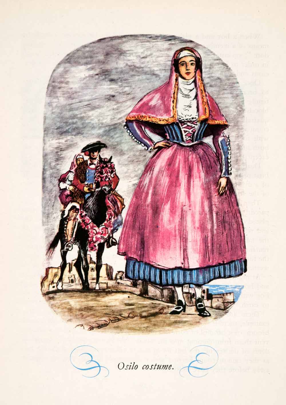 1950 Photolithograph Osilo Italy Sardinia Costume Fashion Dress Veil XGHA2