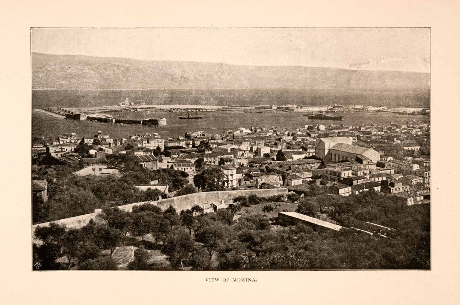 1904 Print Messina Italy Sicily Island City Cityscape Port Ships Sea Dock XGHA3
