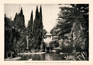 1904 Print Cypresses Araucarias Yuccas Villa Tosca Palermo Stream Lake XGHA3