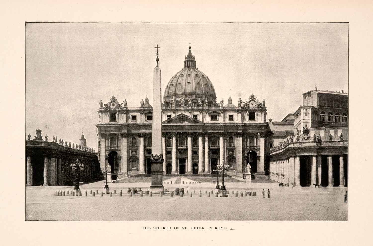 1904 Print Church Peter Saint Rome Italy Obelisk Basilica Renaissance XGHA3