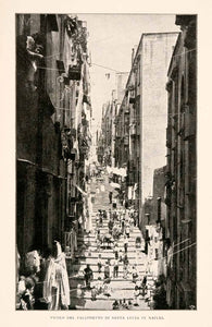 1904 Print Vicolo Pallonetto Santa Lucia Naples Italy Stairs Street Market XGHA3