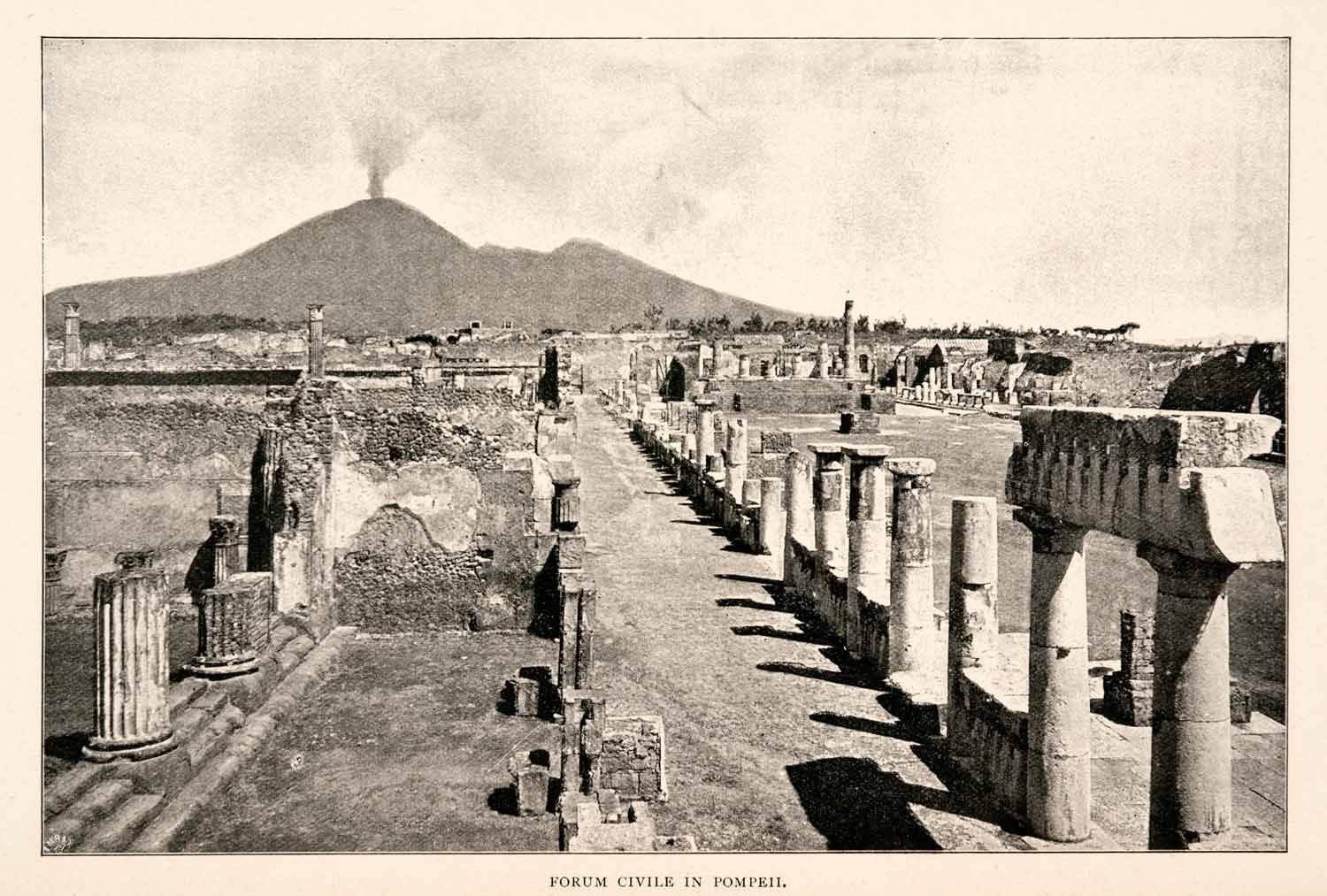 1904 Print Forum Civile Pompeii Italy Pillar Column Ancient City Ruin XGHA3