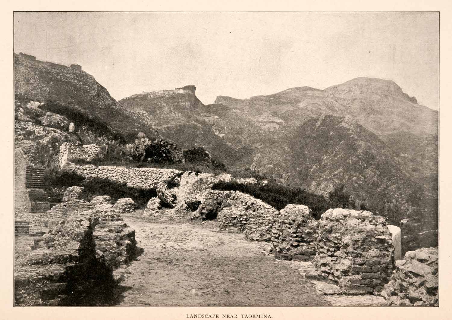 1904 Print Landscape Taormina Italy Sicily Island Mountain Path Hillside XGHA3