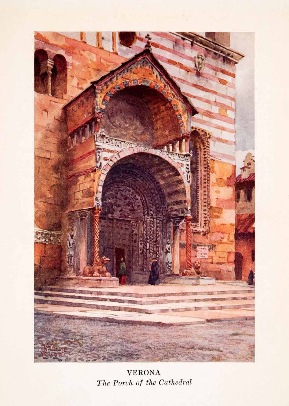 1911 Print Cathedral Porch Entrance Verona Italy William Wiehe Collins XGHA4