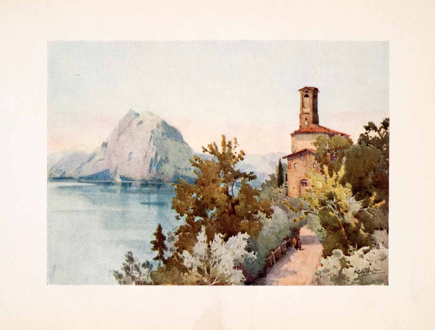 1908 Print Monte San Salvatore Lugano Lake Ice Glacier Italy Ella Du Cane XGHA5