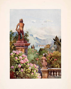 1908 Print Isola Bella Lake Maggiore Italy Hydrangeas Garden Ella Du Cane XGHA5