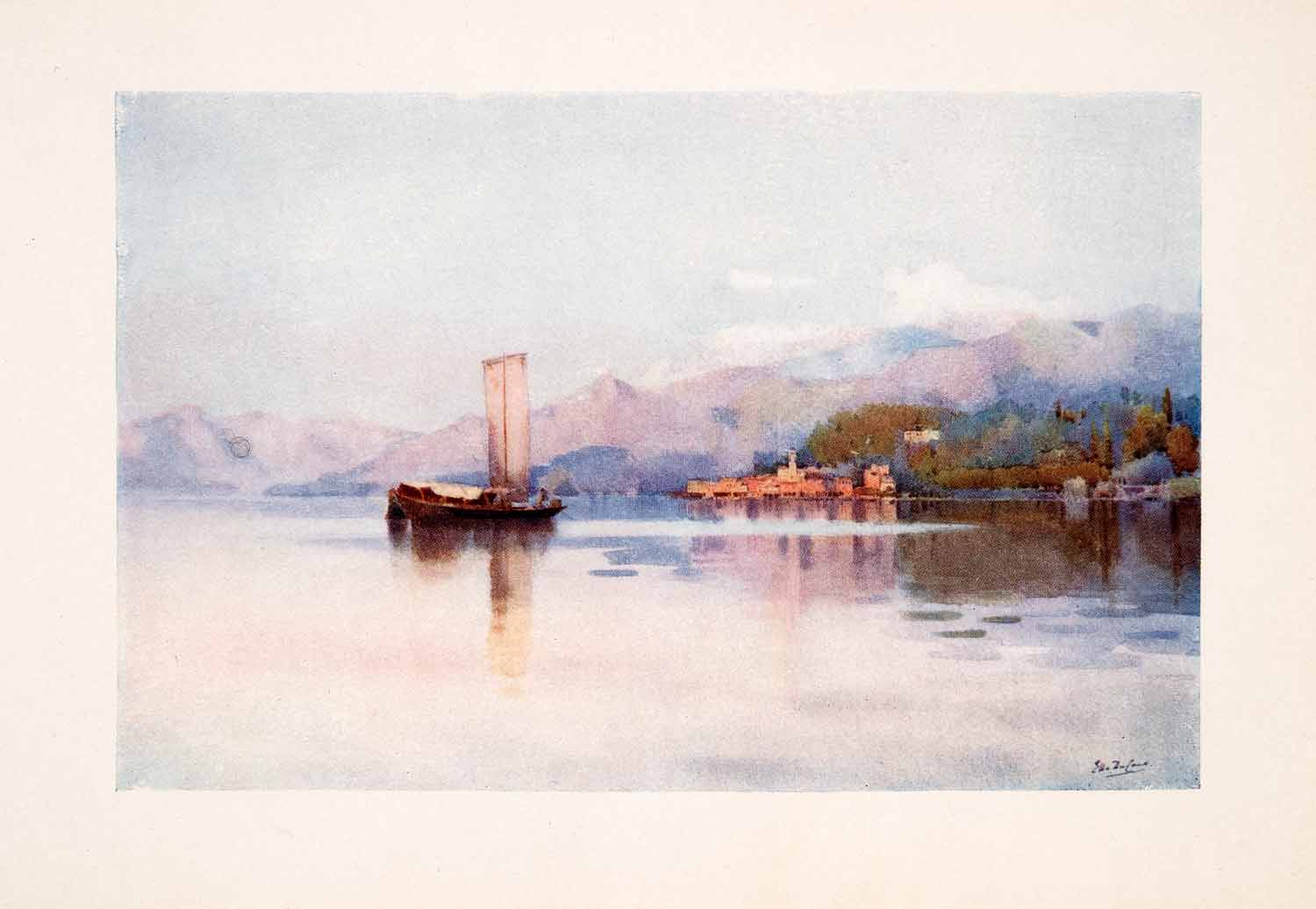 1908 Print Bellagio Lake Como Boat Coastal Landscape Italy Ella Du Cane XGHA5
