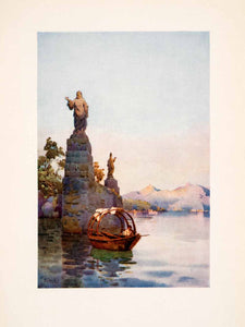 1908 Print Villa Arconati Lake Como Venetian Boat Sculptures Ella Du Cane XGHA5