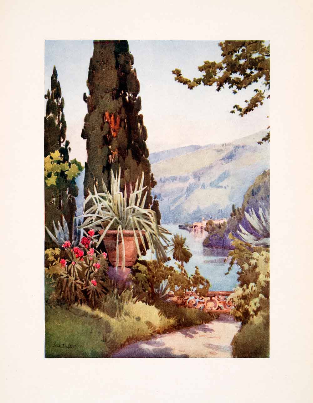 1908 Print Villa Arconati Lake Como Botanical Garden Landscape Ella Du XGHA5