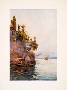 1908 Print Italy Garden Terrace Lake Landscape Venetian Boat Ella Du Cane XGHA5