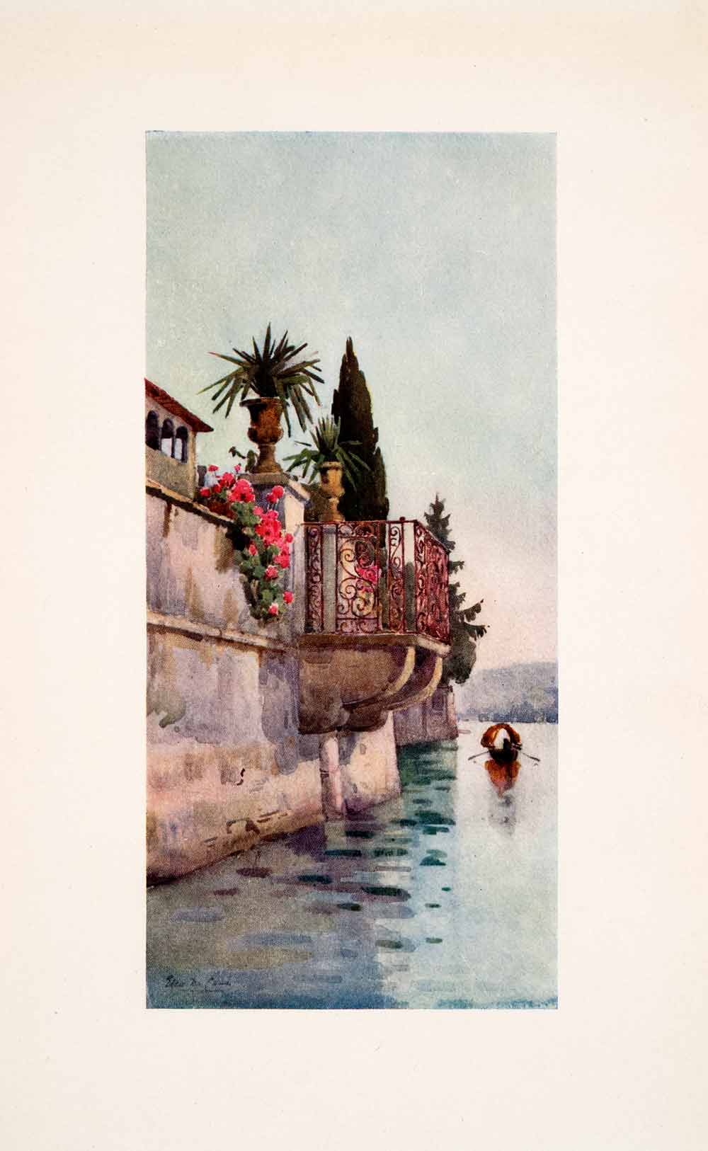 1908 Print Italy Lake Waterfront Architecture Garden Terrace Ella Du Cane XGHA5