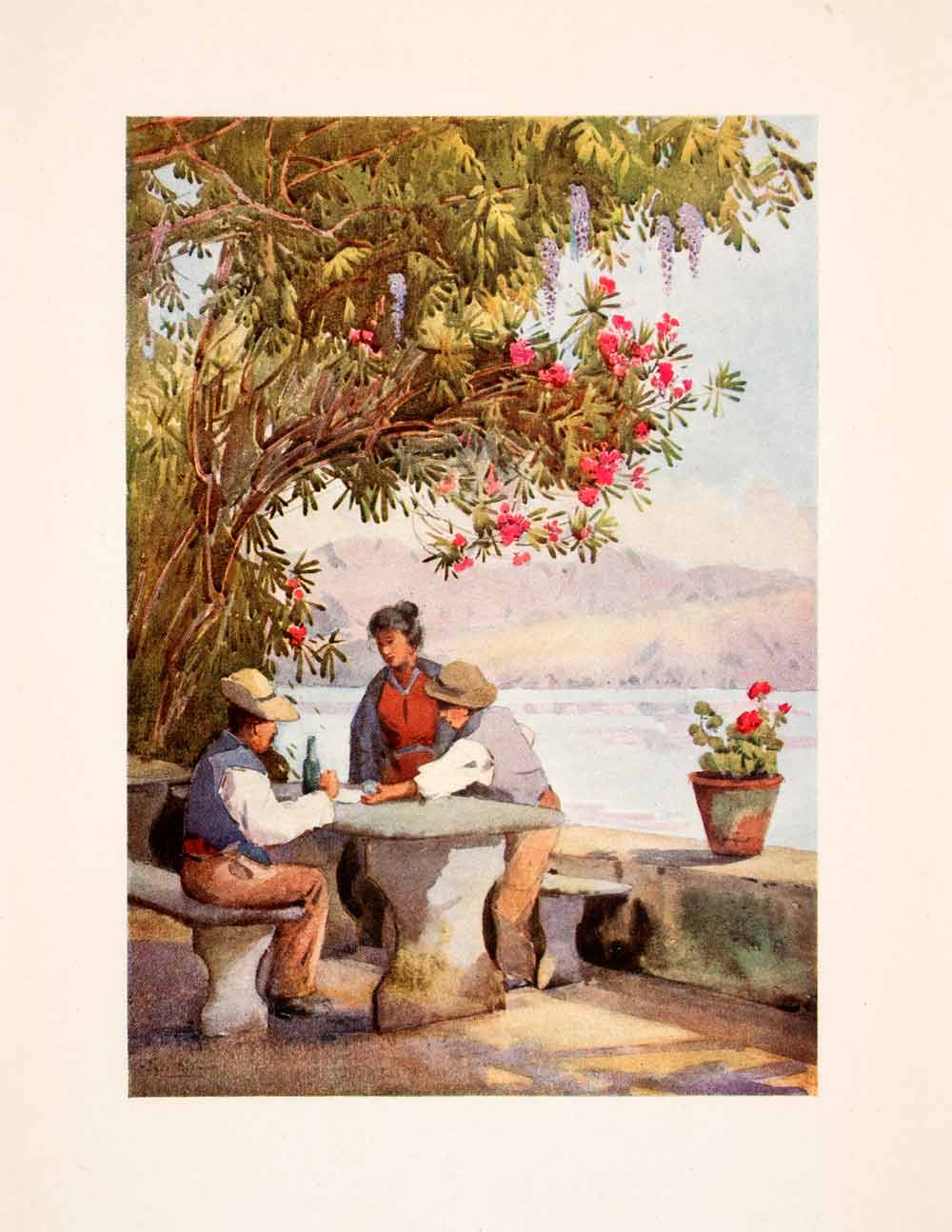 1908 Print Italy Outdoor Restaurant Cafe Botanical Landscape Ella Du Cane XGHA5
