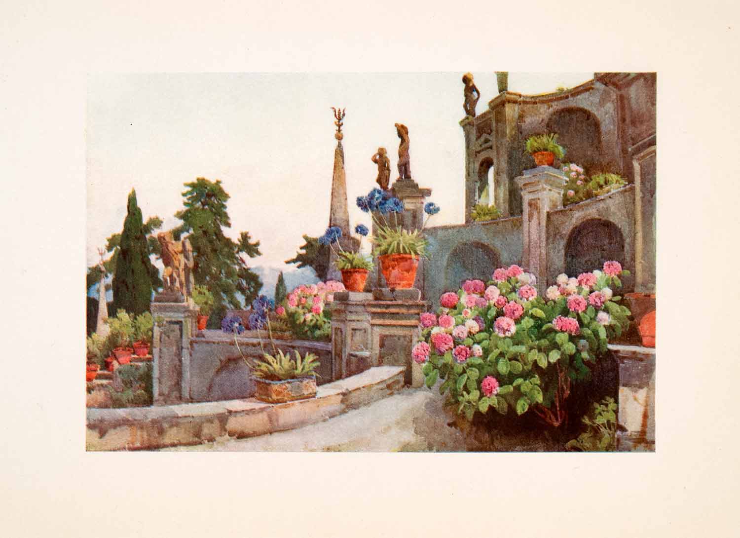 1908 Print Isola Bella Italy Botanical Garden Statue Decor Ella Du Cane XGHA5