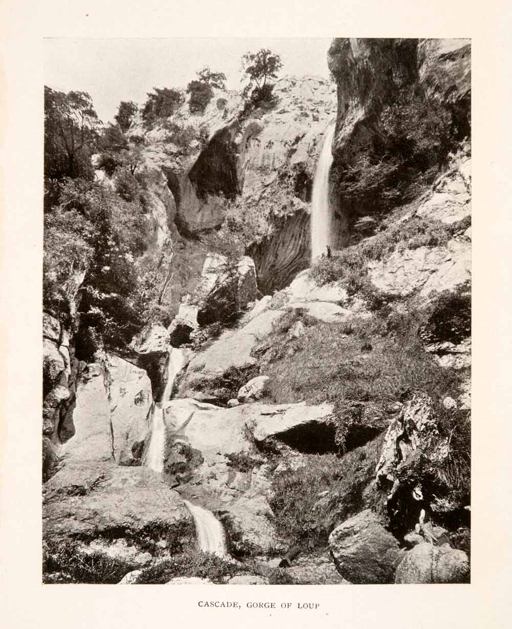 1905 Halftone Print Cascade Waterfall Gorge Pont du Loup Mountain XGHA8