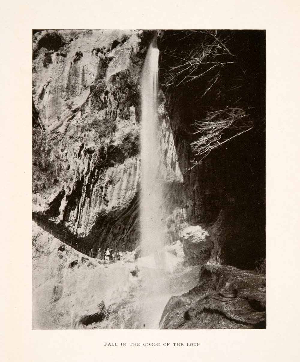 1905 Halftone Print Waterfall Gorge Pont du Loup Mountain France Riviera XGHA8