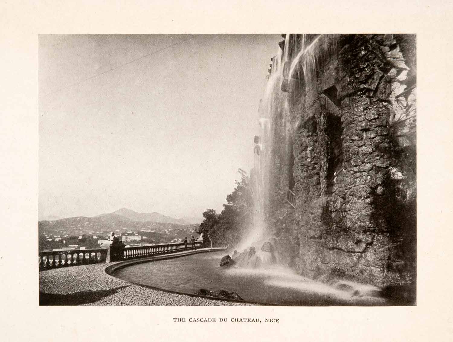 1905 Halftone Print Cascade Chateau Nice France Waterfall Landscape XGHA8