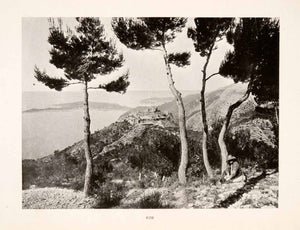 1905 Halftone Print Eze France Riviera Cote d'Azur Landscape Cityscape XGHA8