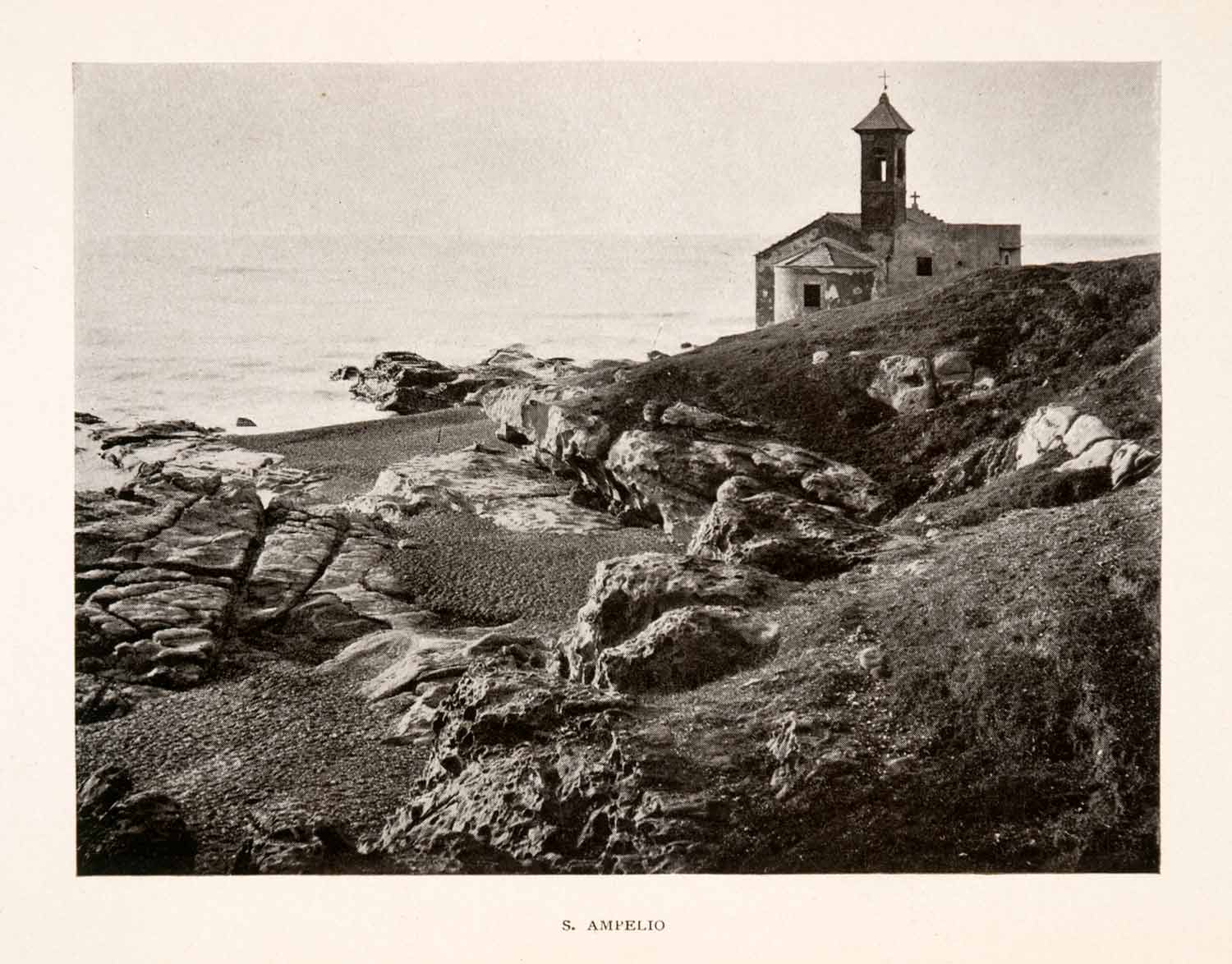 1905 Halftone Print Cape Saint Ampelio Church Rivieria Ponente Coast Italy XGHA8