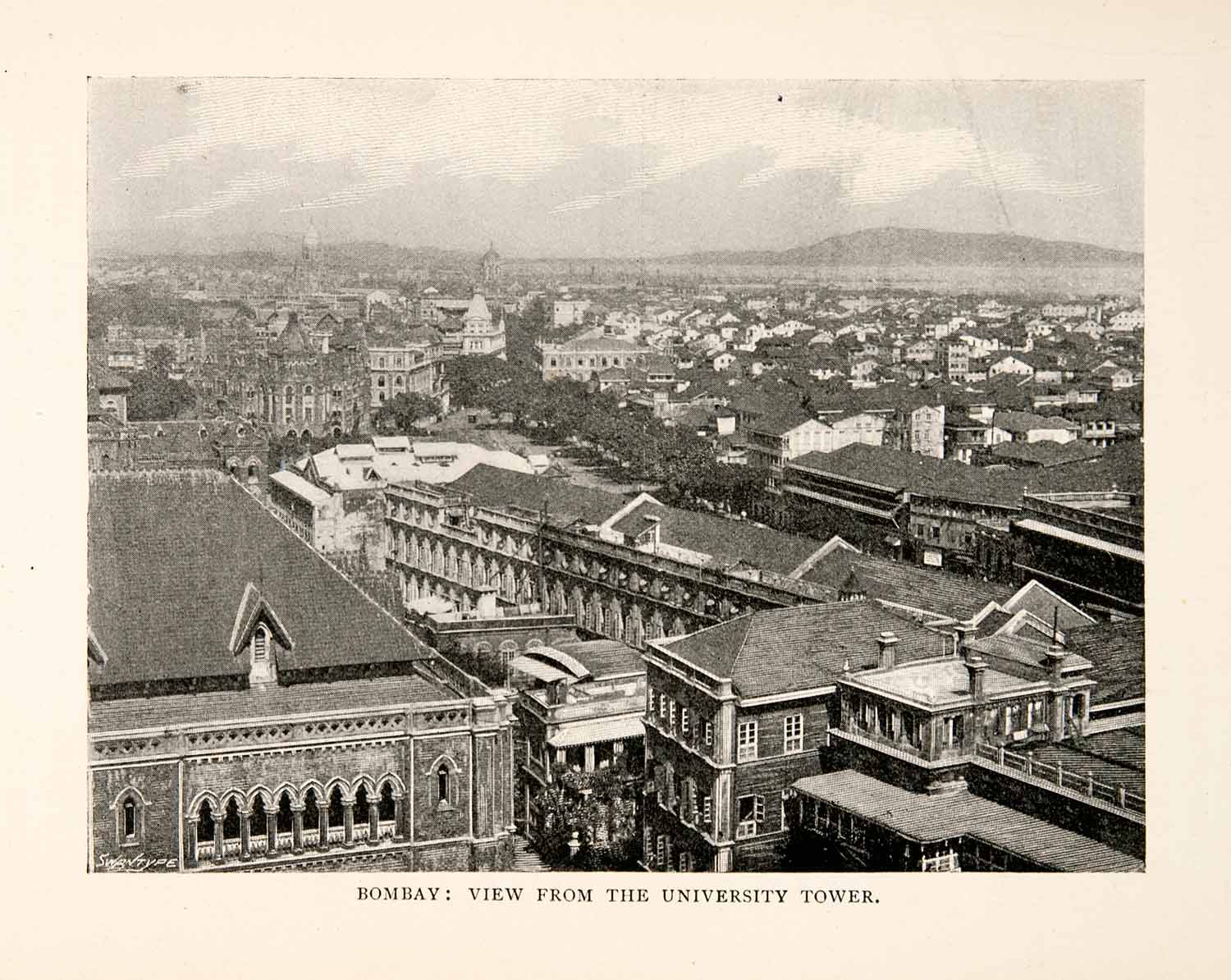 1903 Print Bombay Mumbai India Rooftop Birds Eye View Cityscape Historic XGHB2