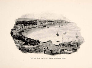 1903 Print Bombay Mumbai Bay Harbor Art Malabar Hill India Coastline Ships XGHB2