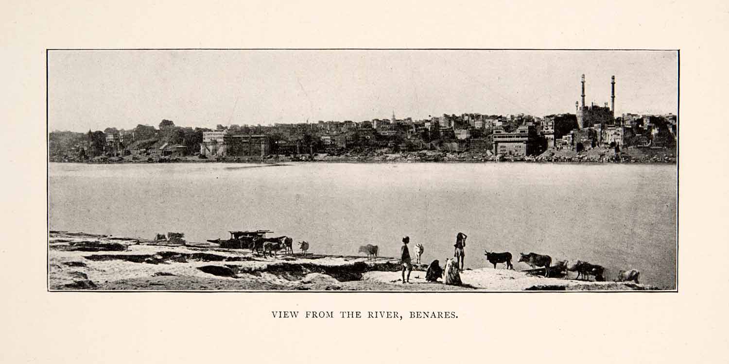 1903 Print Varanasi Bemares River Gange Cityscape Landscape India Historic XGHB2