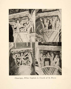 1917 Print Chauvigny Pillar Capitals Church Saint Pierre Roy L. Hilton XGHB6