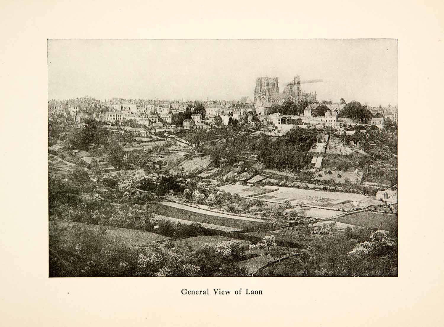 1917 Print View Laon France Roy L. Hilton Cityscape Historic Landmarks XGHB6