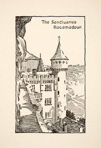 1917 Wood Engraving Sanctuaries Rocamadour France Roy L. Hilton Castle XGHB6