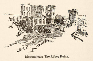 1917 Wood Engraving "Montjajour Abbey Ruins France Roy L. Hilton Saint XGHB6