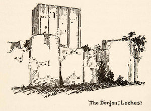 1917 Wood Engraving Donjon Loches France Roy L. Hilton Castle Fortress XGHB6