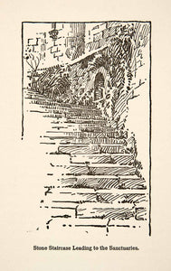 1917 Wood Engraving Stone Staircase Sanctuaries France Roy L. Hilton XGHB6