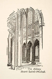 1917 Wood Engraving Abbey Mont Saint Michel France Roy L. Hilton Cathedral XGHB6