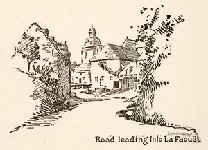 1917 Wood Engraving Road La Faouet France Roy L. Hilton Cityscape Entrance XGHB6