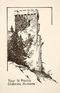 1917 Wood Engraving Tour Saint Pierre Chateau Miolans France Roy L. Hilton XGHB6