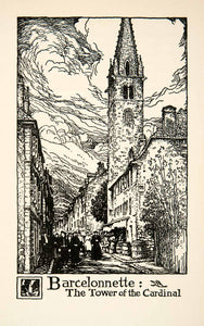 1927 Lithograph Barcelonnette Tower Cardinal Ubaye Valley France Thornton XGHB7
