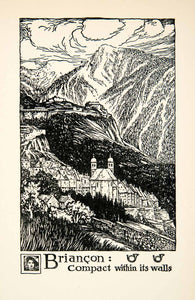 1927 Lithograph Brianon France Cityscape Mountain Alp Landscape Thornton XGHB7
