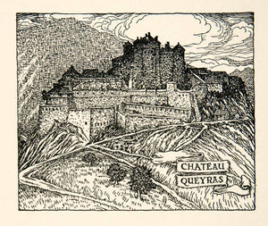 1927 Lithograph Chateau Queyras France Cityscape Castle Medieval Thornton XGHB7
