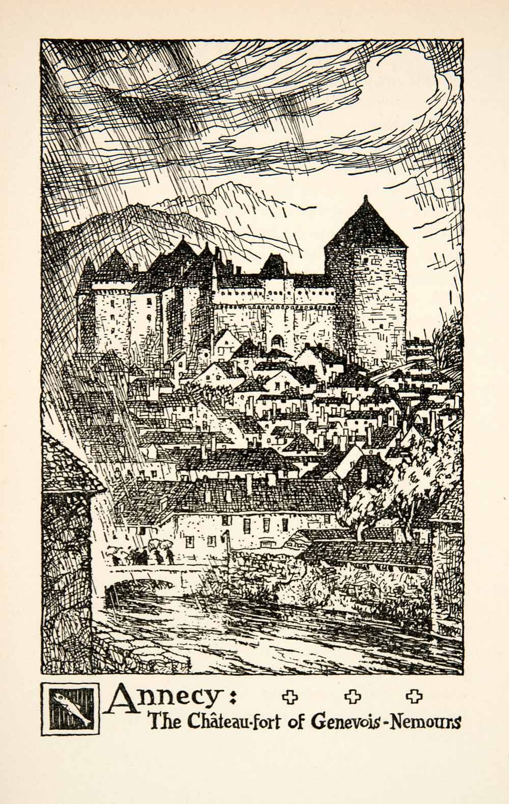 1927 Lithograph Chateaut Fort Cityscape Genevois Nemours Castle Thornton XGHB7
