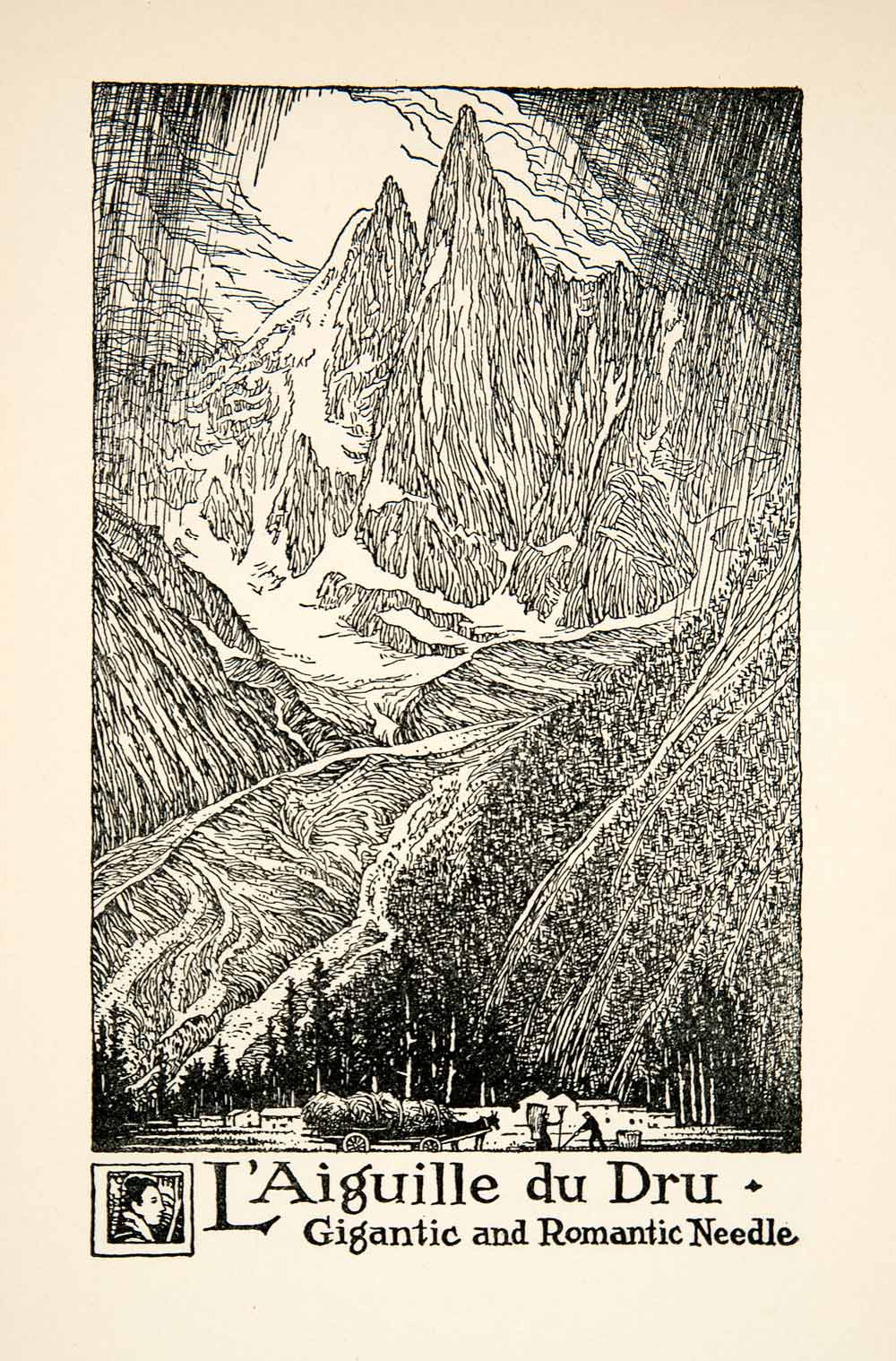1927 Lithograph L'Aigulle du Dru France Landscape Mountain Peak Thornton XGHB7