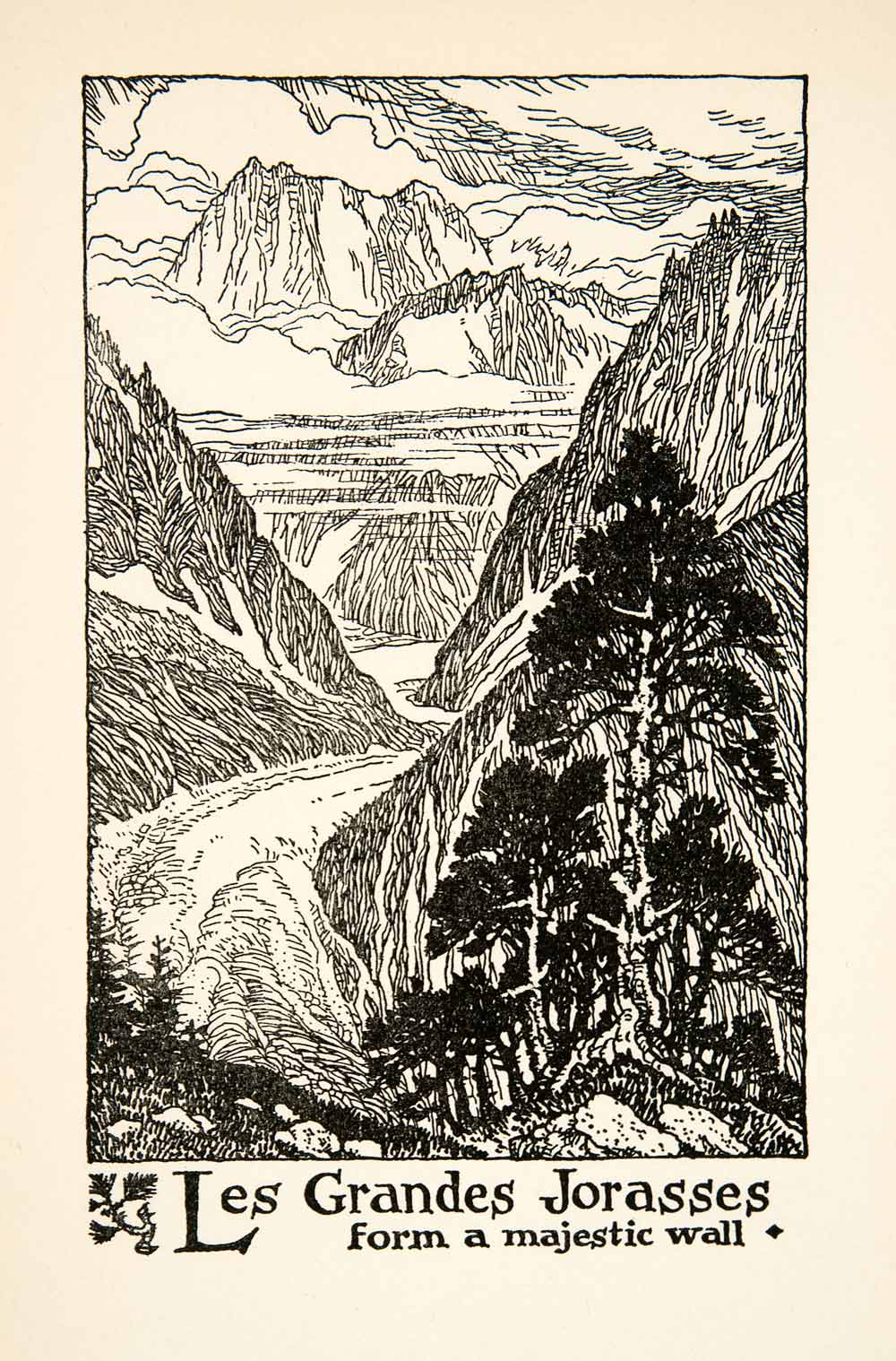 1927 Lithograph Les Grandes Jorasses Landscape Mountain France Thornton XGHB7