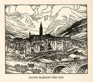 1927 Lithograph Saint Martin Vesubie France Cityscape Landscape Thornton XGHB7